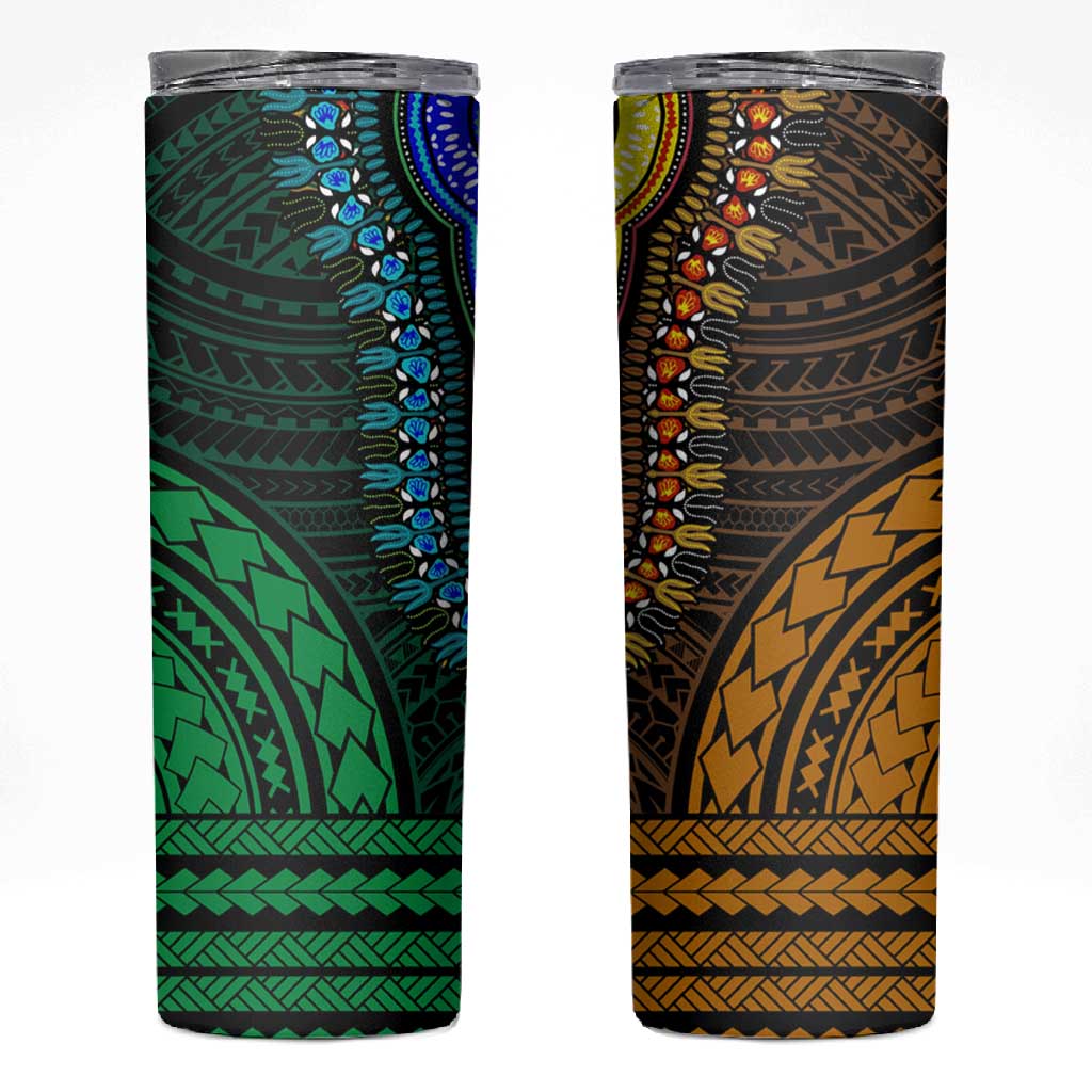 African Dashiki and Polynesian Pattern Skinny Tumbler Half Green-Gold LT9