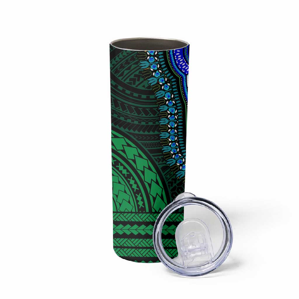 African Dashiki and Polynesian Pattern Skinny Tumbler Half Green-Gold LT9
