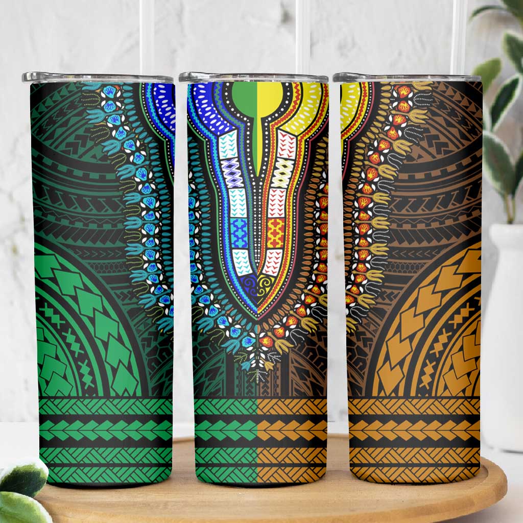 African Dashiki and Polynesian Pattern Skinny Tumbler Half Green-Gold LT9