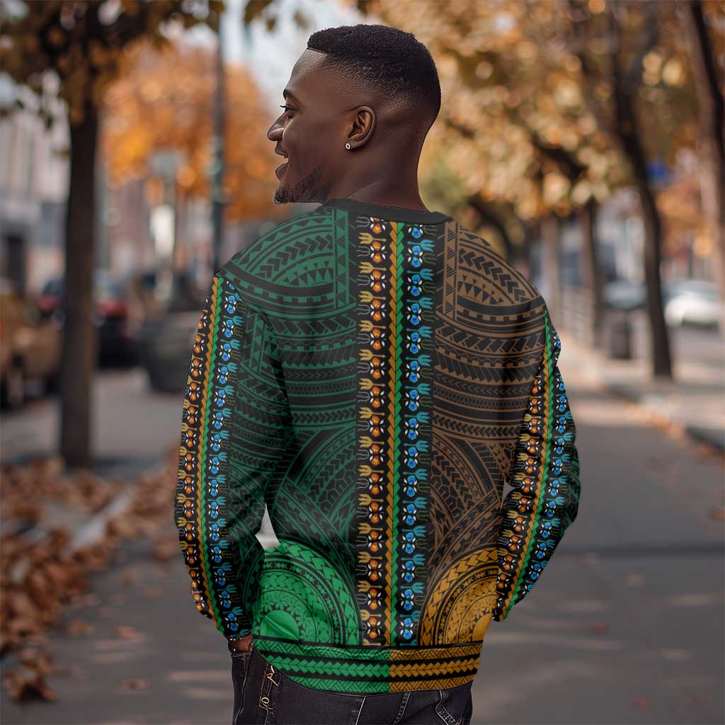African Dashiki and Polynesian Pattern Sweatshirt Half Green-Gold LT9