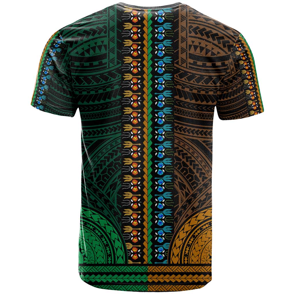 African Dashiki and Polynesian Pattern T shirt Half Green-Gold LT9