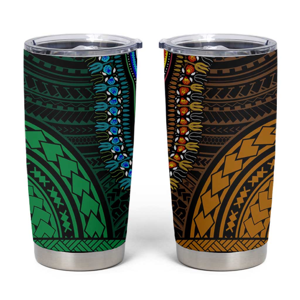 African Dashiki and Polynesian Pattern Tumbler Cup Half Green-Gold LT9