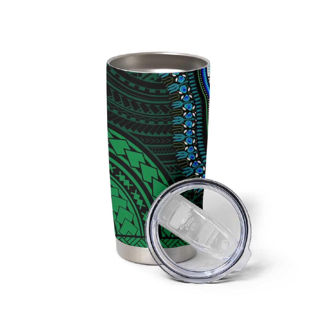 African Dashiki and Polynesian Pattern Tumbler Cup Half Green-Gold LT9