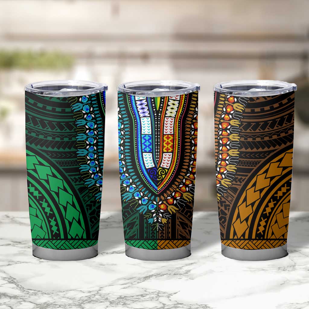 African Dashiki and Polynesian Pattern Tumbler Cup Half Green-Gold LT9