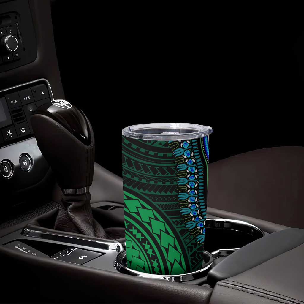 African Dashiki and Polynesian Pattern Tumbler Cup Half Green-Gold LT9