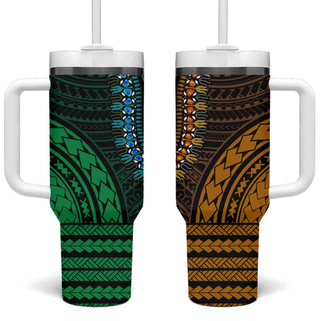African Dashiki and Polynesian Pattern Tumbler With Handle Half Green-Gold LT9