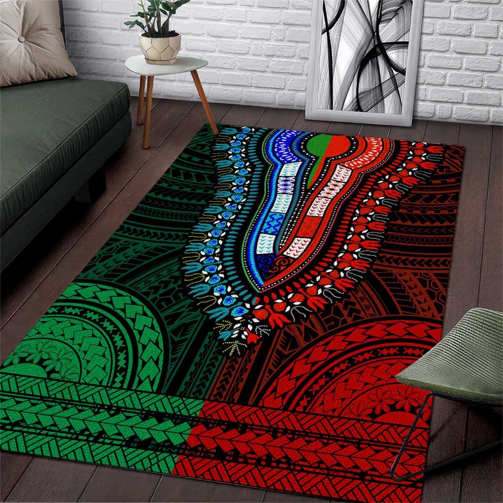 African Dashiki and Polynesian Pattern Area Rug Half Green-Red LT9