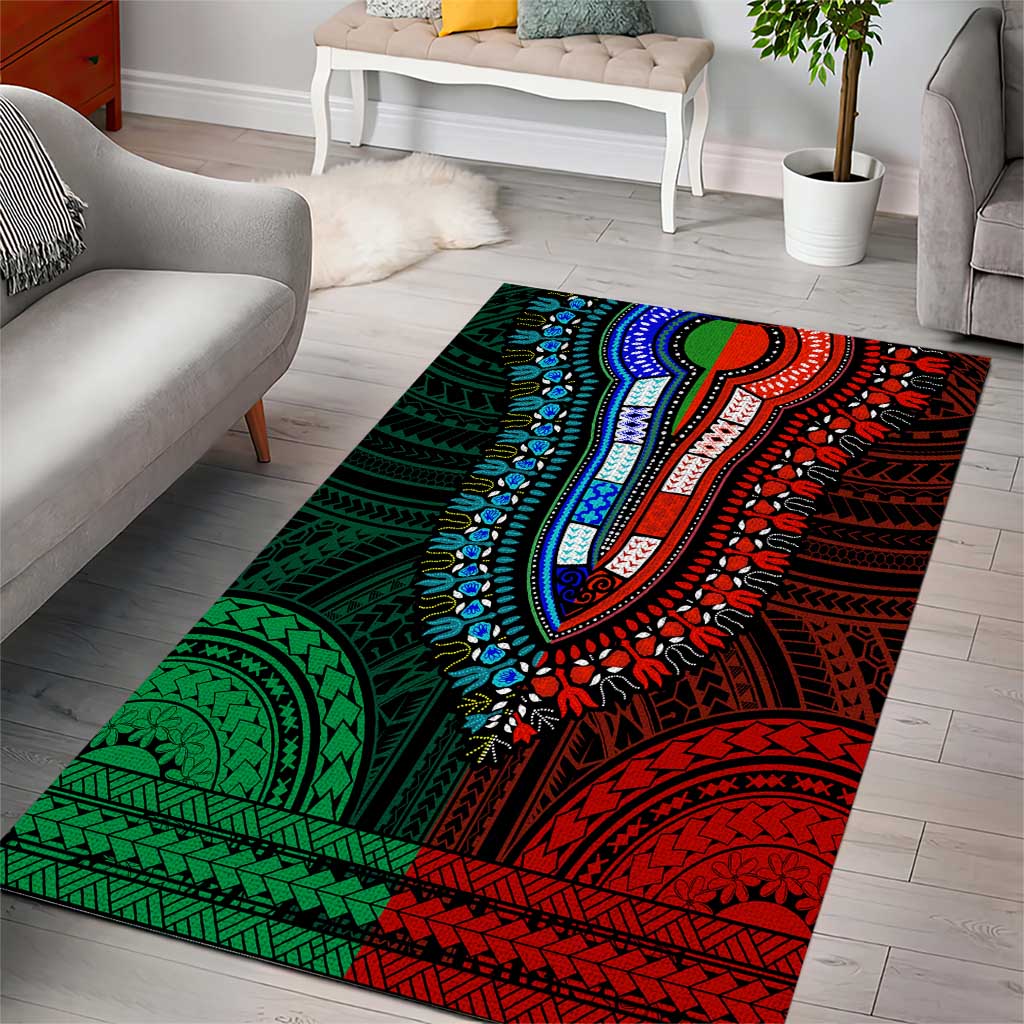 African Dashiki and Polynesian Pattern Area Rug Half Green-Red LT9