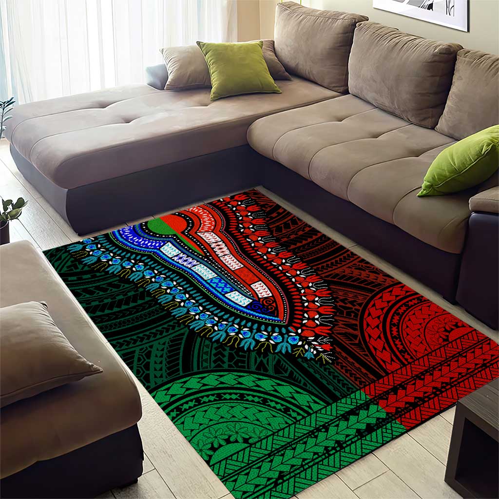 African Dashiki and Polynesian Pattern Area Rug Half Green-Red LT9