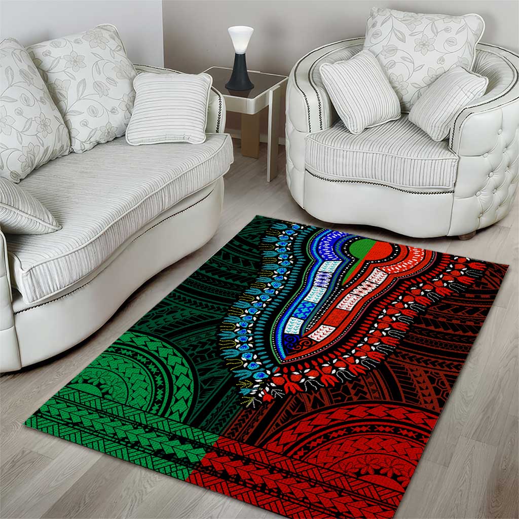 African Dashiki and Polynesian Pattern Area Rug Half Green-Red LT9