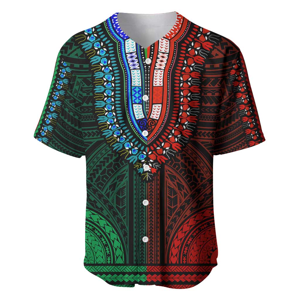 African Dashiki and Polynesian Pattern Baseball Jersey Half Green-Red LT9
