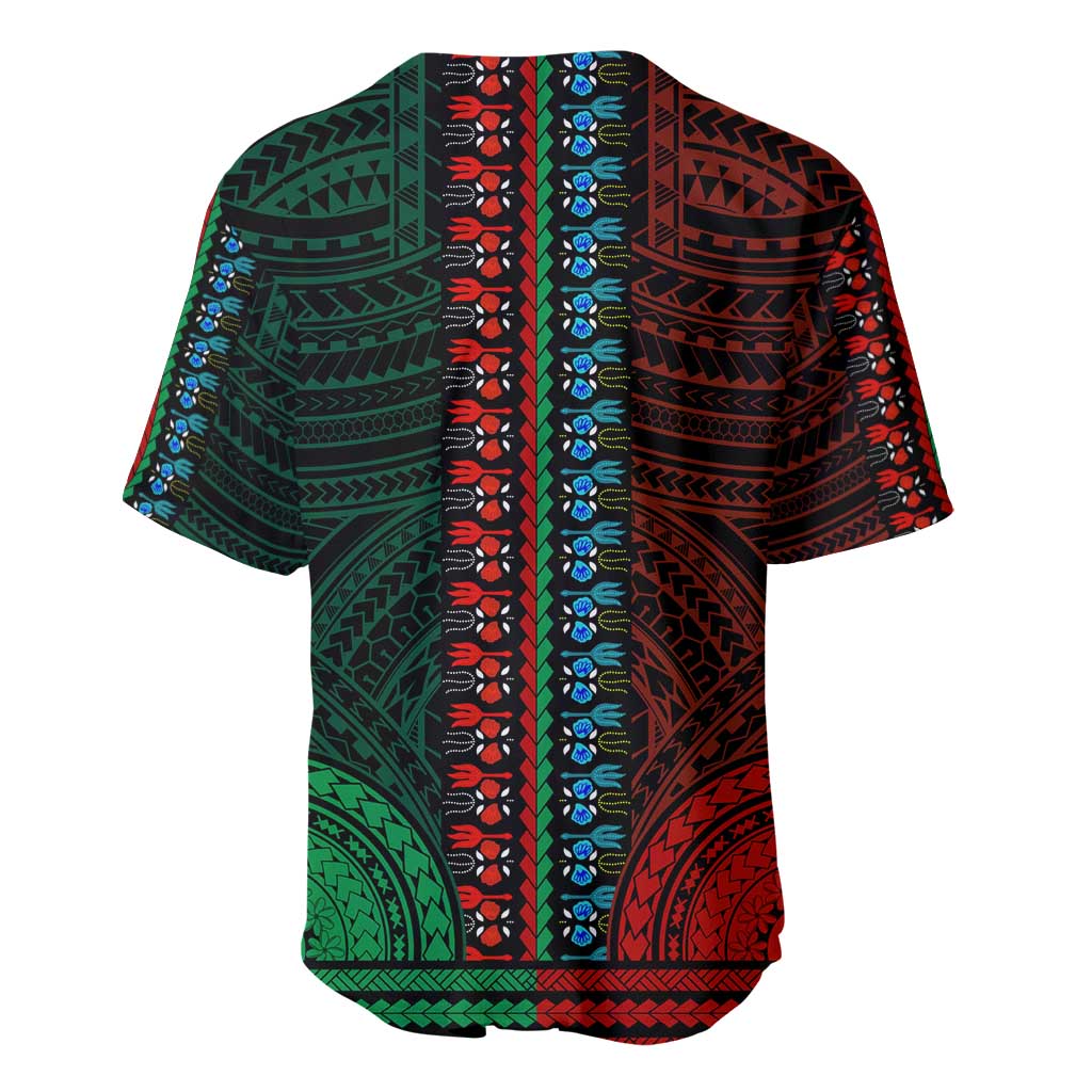 African Dashiki and Polynesian Pattern Baseball Jersey Half Green-Red LT9