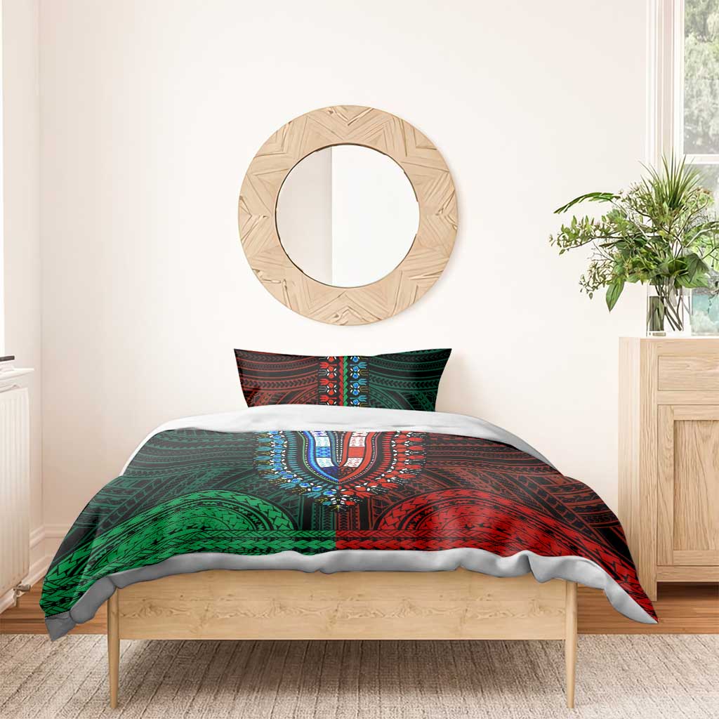 African Dashiki and Polynesian Pattern Bedding Set Half Green-Red LT9
