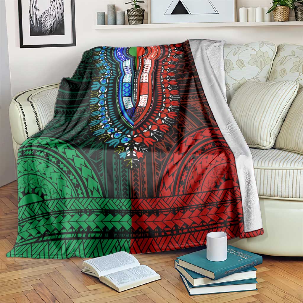 African Dashiki and Polynesian Pattern Blanket Half Green-Red LT9