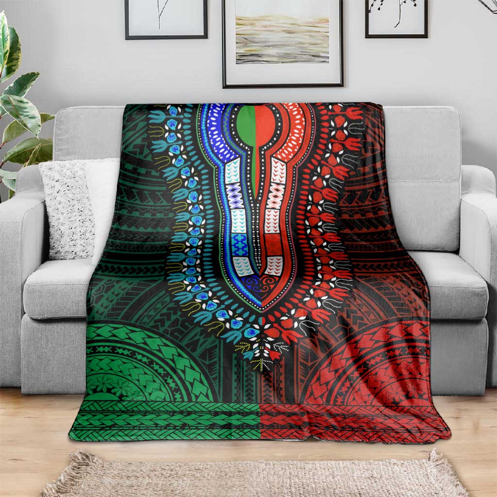 African Dashiki and Polynesian Pattern Blanket Half Green-Red LT9