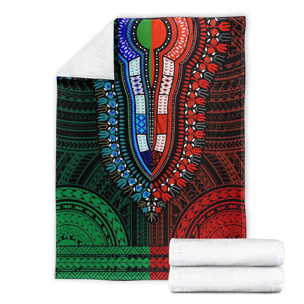 African Dashiki and Polynesian Pattern Blanket Half Green-Red LT9