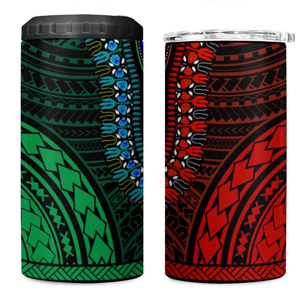 African Dashiki and Polynesian Pattern 4 in 1 Can Cooler Tumbler Half Green-Red LT9