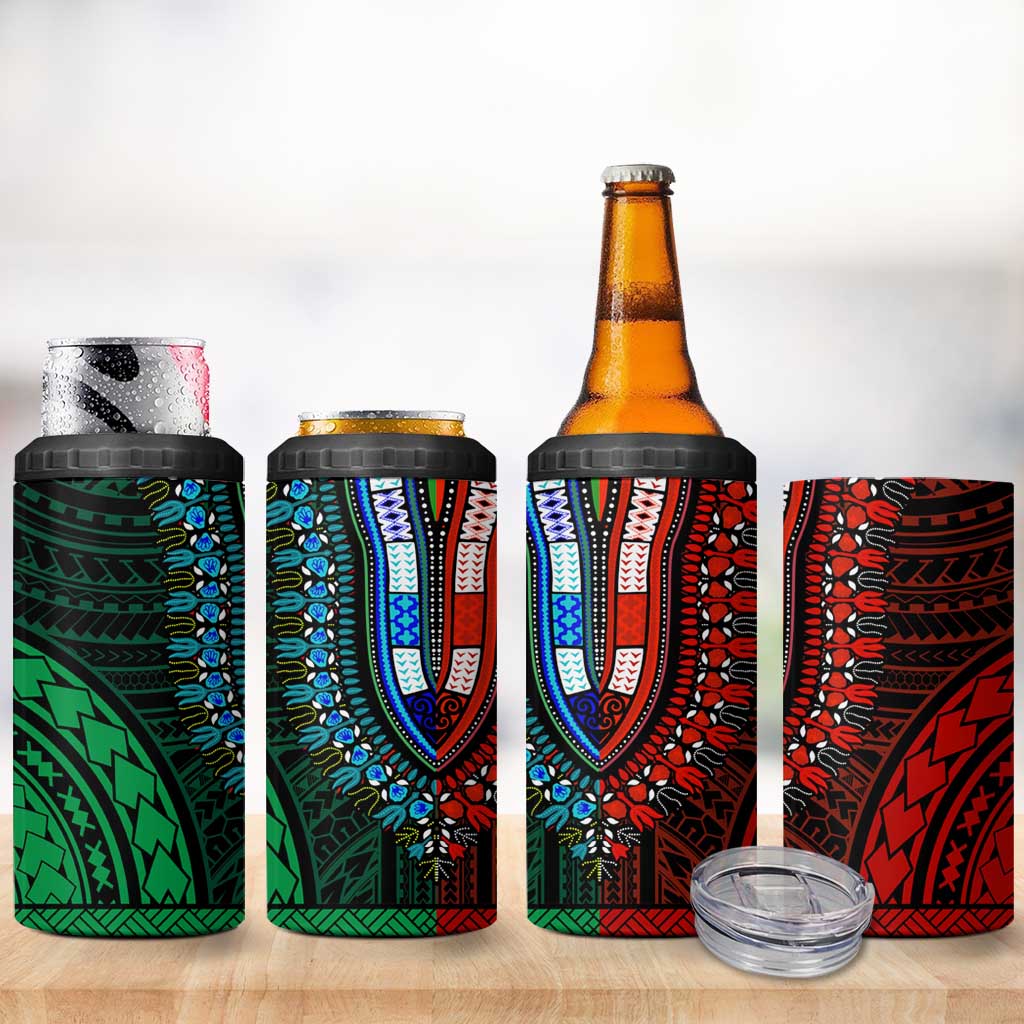 African Dashiki and Polynesian Pattern 4 in 1 Can Cooler Tumbler Half Green-Red LT9