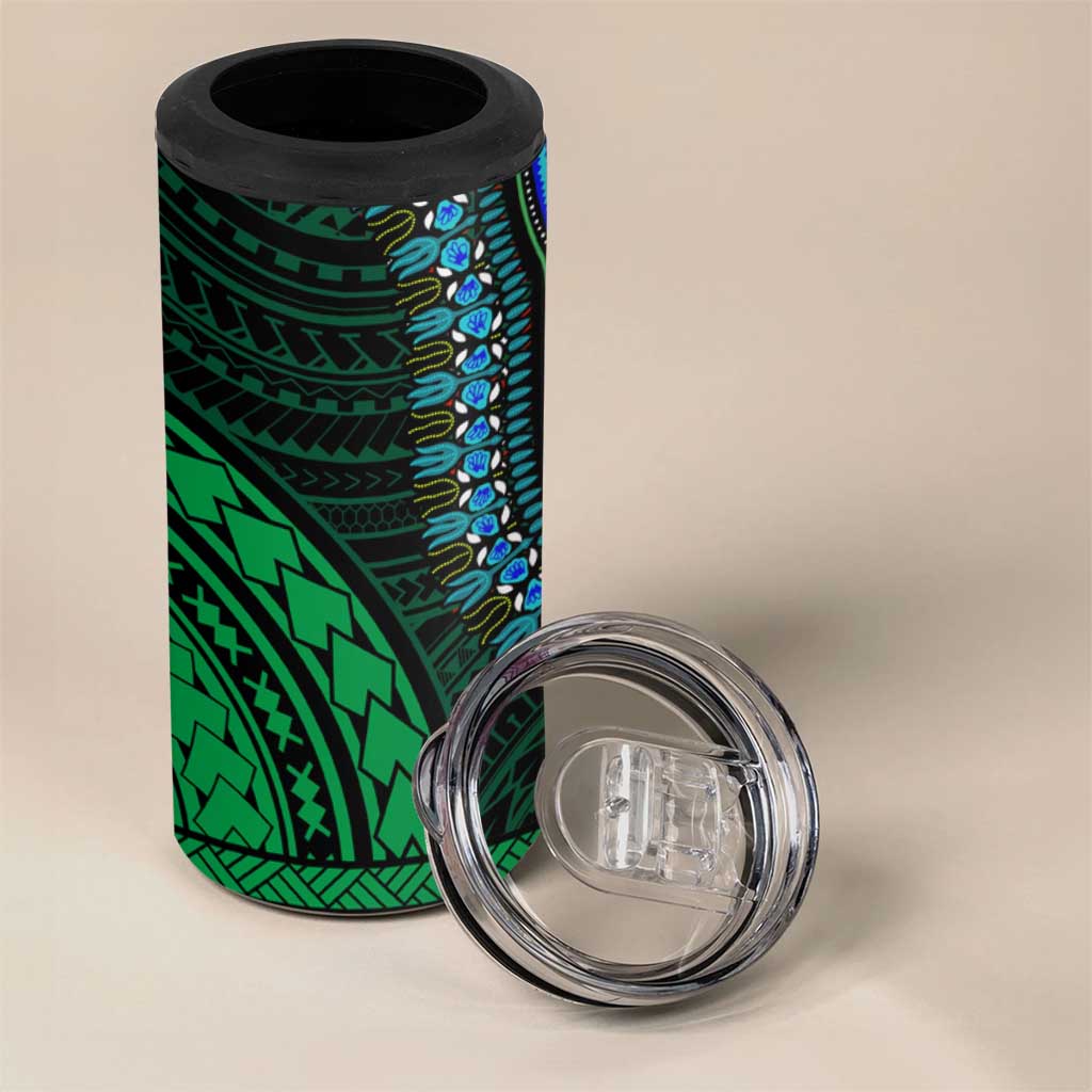 African Dashiki and Polynesian Pattern 4 in 1 Can Cooler Tumbler Half Green-Red LT9