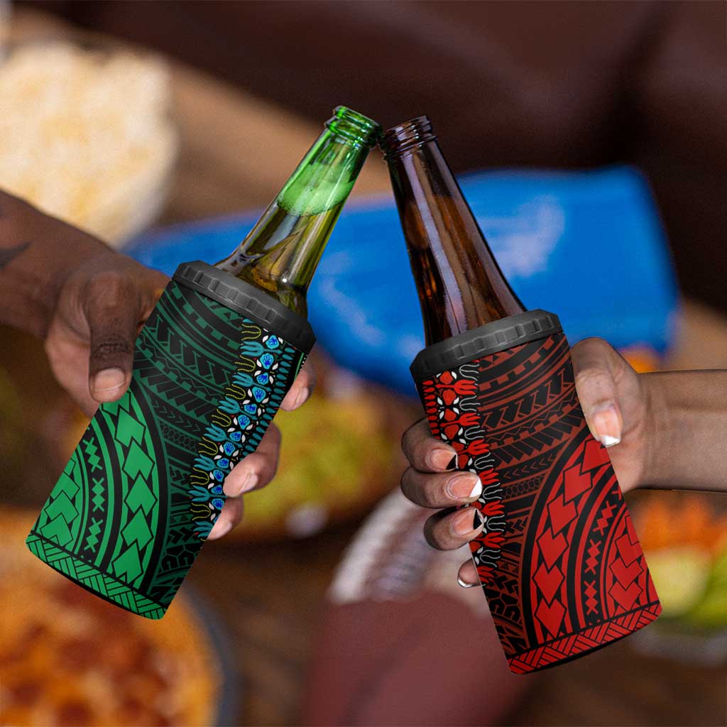 African Dashiki and Polynesian Pattern 4 in 1 Can Cooler Tumbler Half Green-Red LT9