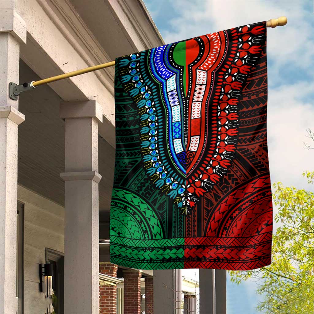 African Dashiki and Polynesian Pattern Garden Flag Half Green-Red LT9