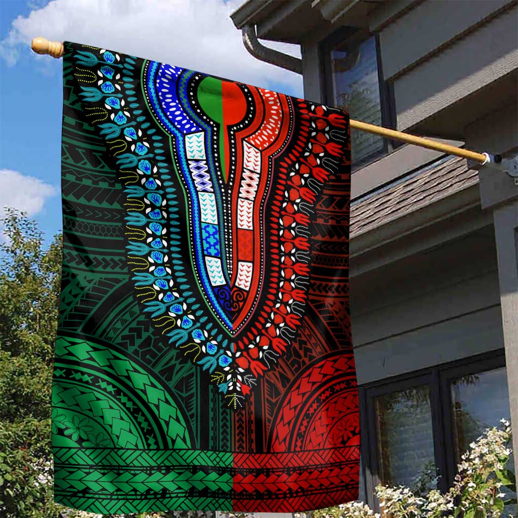 African Dashiki and Polynesian Pattern Garden Flag Half Green-Red LT9