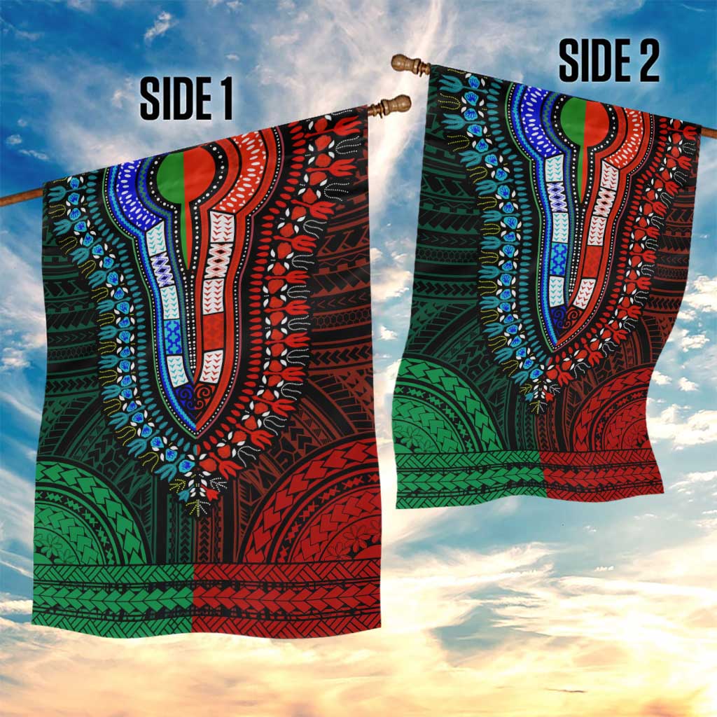 African Dashiki and Polynesian Pattern Garden Flag Half Green-Red LT9