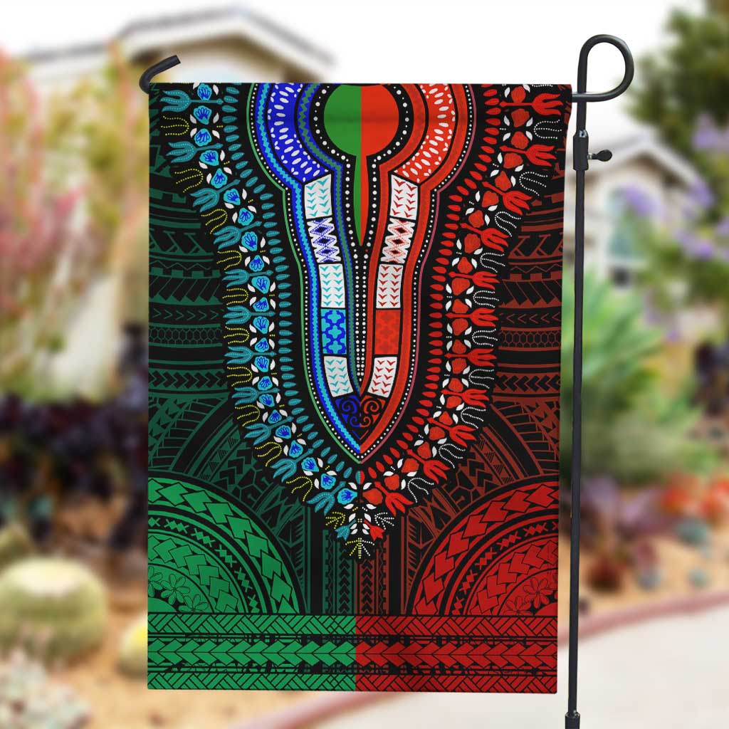 African Dashiki and Polynesian Pattern Garden Flag Half Green-Red LT9