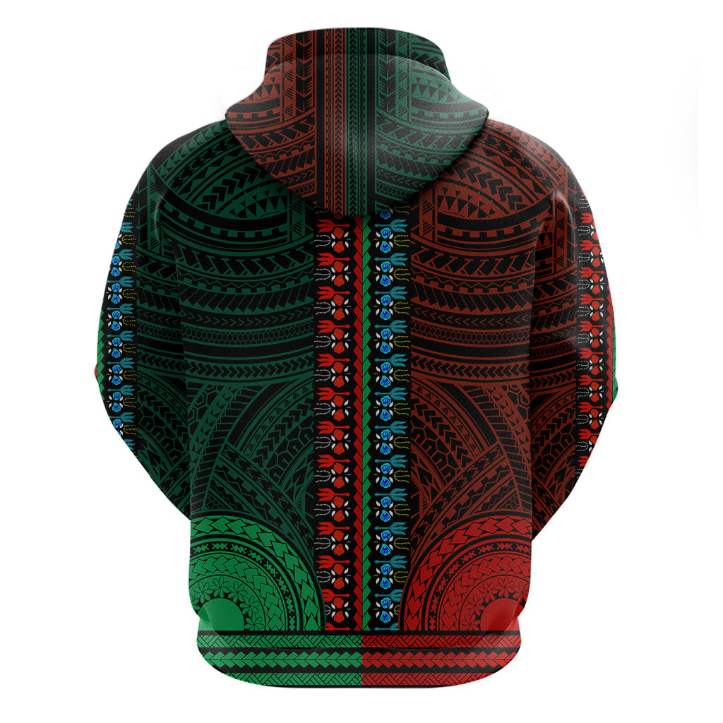 African Dashiki Hoodie With Polynesian Pattern - Half Green and Red LT9