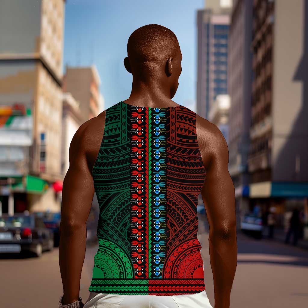 African Dashiki and Polynesian Pattern Men Tank Top Half Green-Red LT9