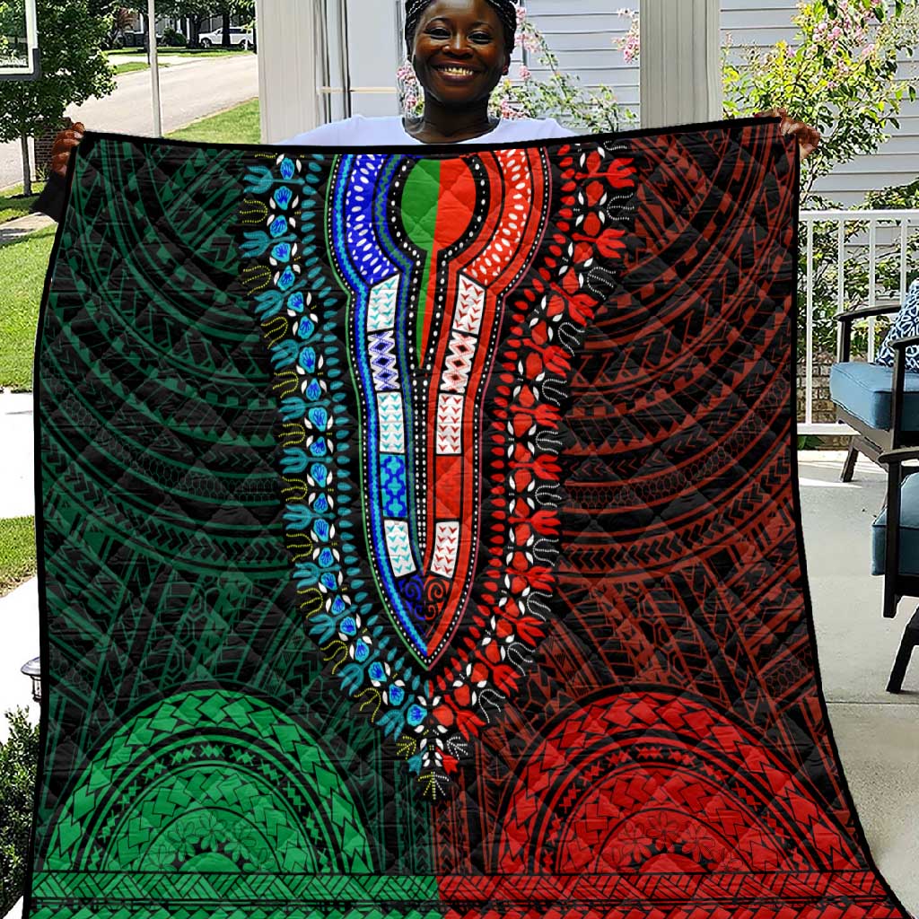 African Dashiki and Polynesian Pattern Quilt Half Green-Red LT9