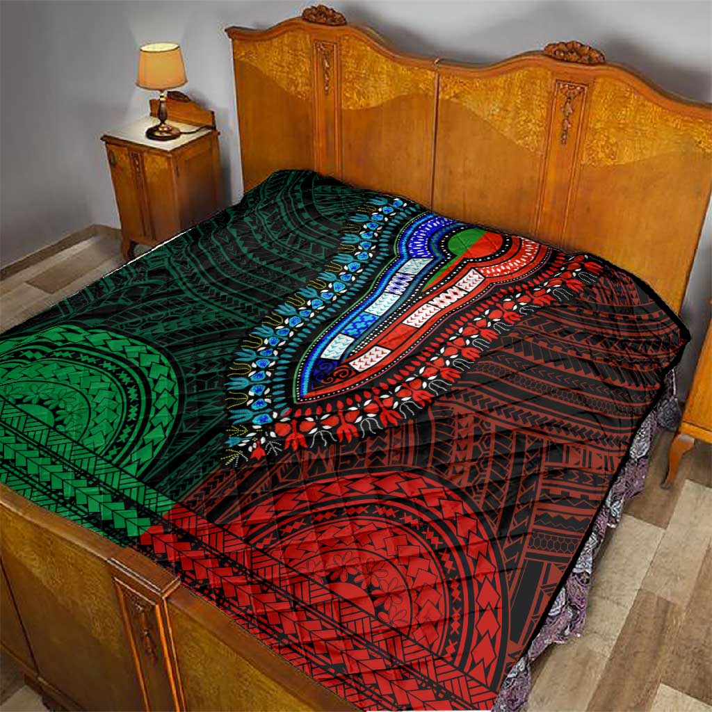 African Dashiki and Polynesian Pattern Quilt Half Green-Red LT9