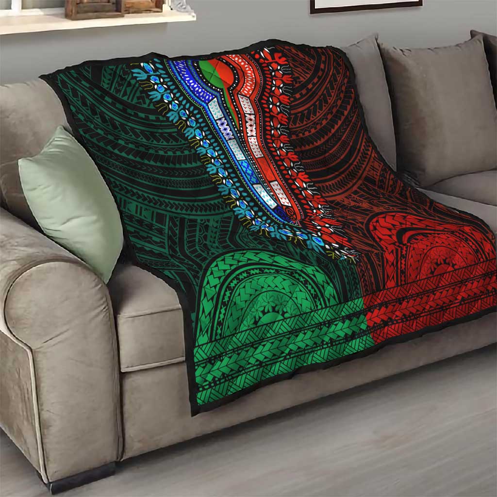 African Dashiki and Polynesian Pattern Quilt Half Green-Red LT9