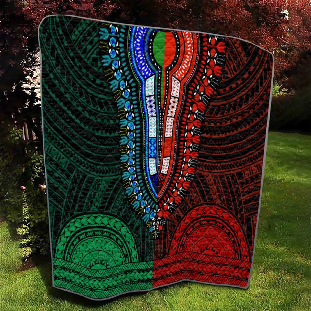 African Dashiki and Polynesian Pattern Quilt Half Green-Red LT9