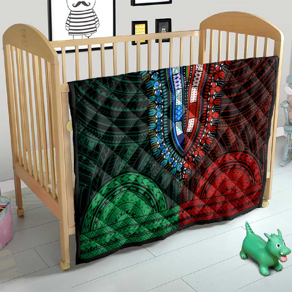 African Dashiki and Polynesian Pattern Quilt Half Green-Red LT9