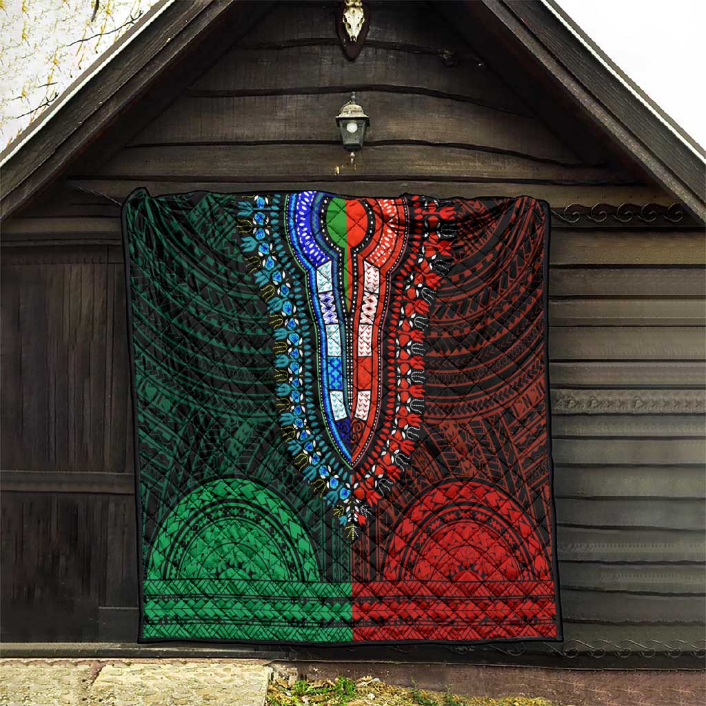 African Dashiki and Polynesian Pattern Quilt Half Green-Red LT9