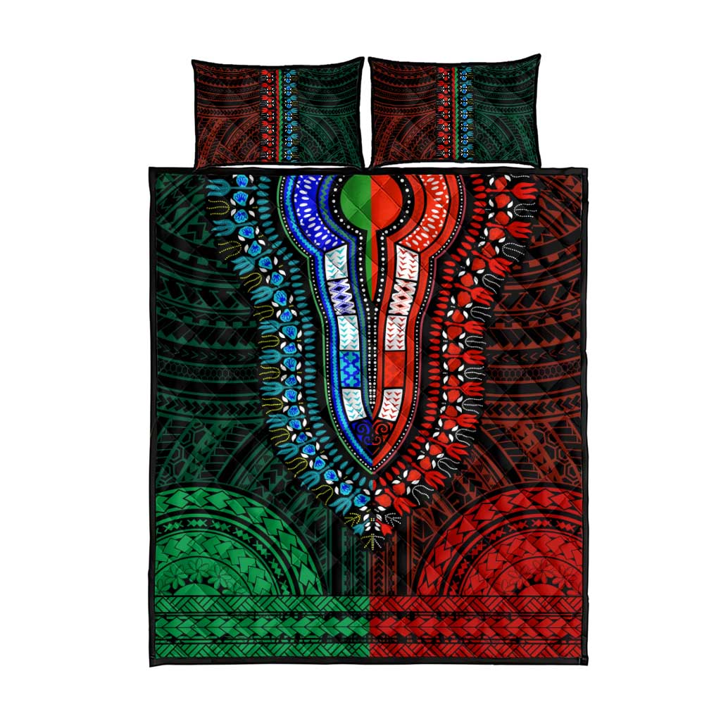 African Dashiki and Polynesian Pattern Quilt Bed Set Half Green-Red LT9