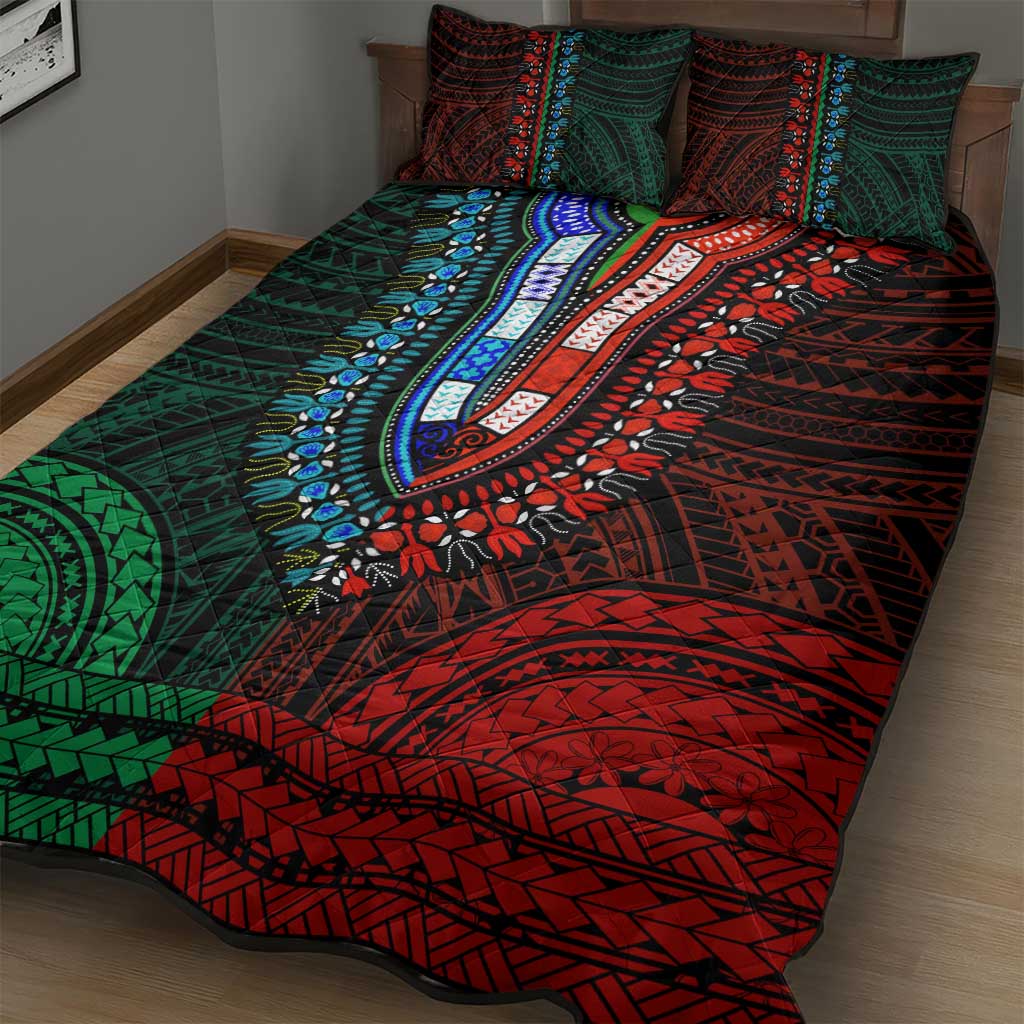 African Dashiki and Polynesian Pattern Quilt Bed Set Half Green-Red LT9
