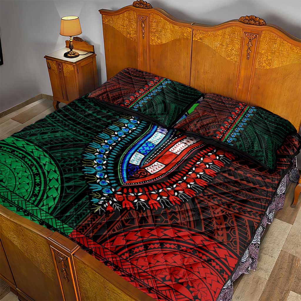African Dashiki and Polynesian Pattern Quilt Bed Set Half Green-Red LT9