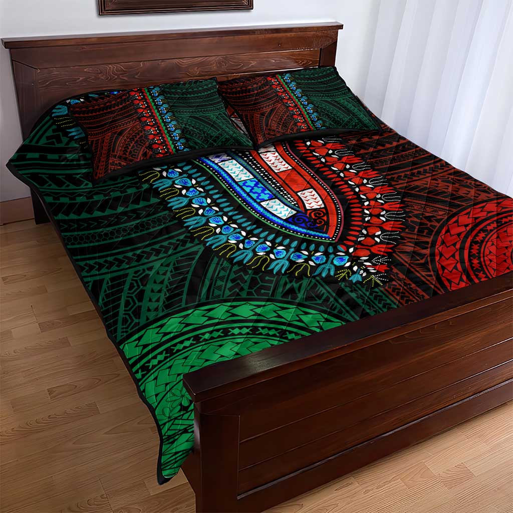African Dashiki and Polynesian Pattern Quilt Bed Set Half Green-Red LT9
