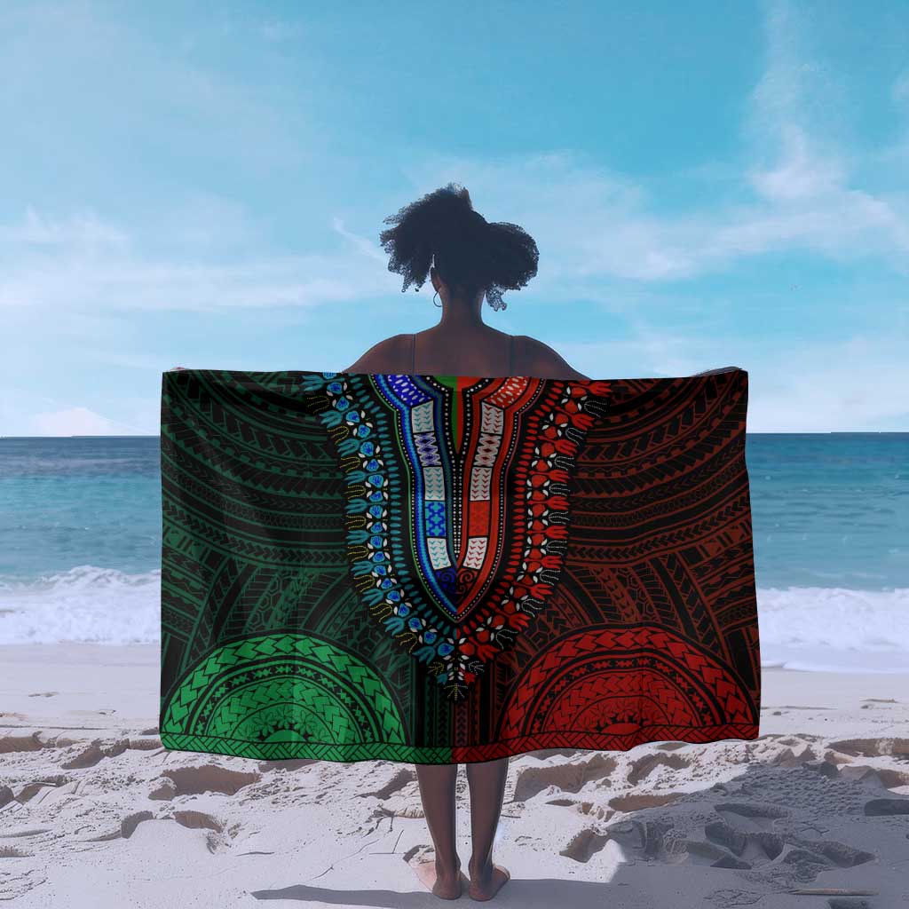 African Dashiki and Polynesian Pattern Sarong Half Green-Red LT9