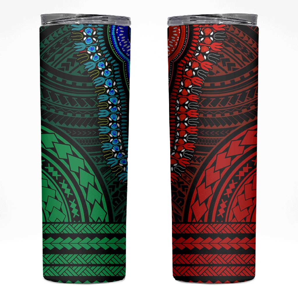 African Dashiki and Polynesian Pattern Skinny Tumbler Half Green-Red LT9