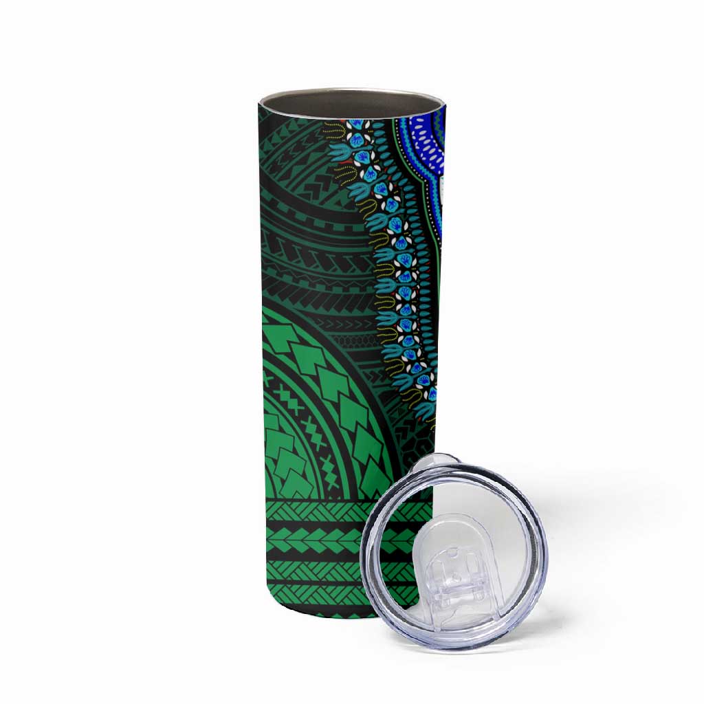 African Dashiki and Polynesian Pattern Skinny Tumbler Half Green-Red LT9