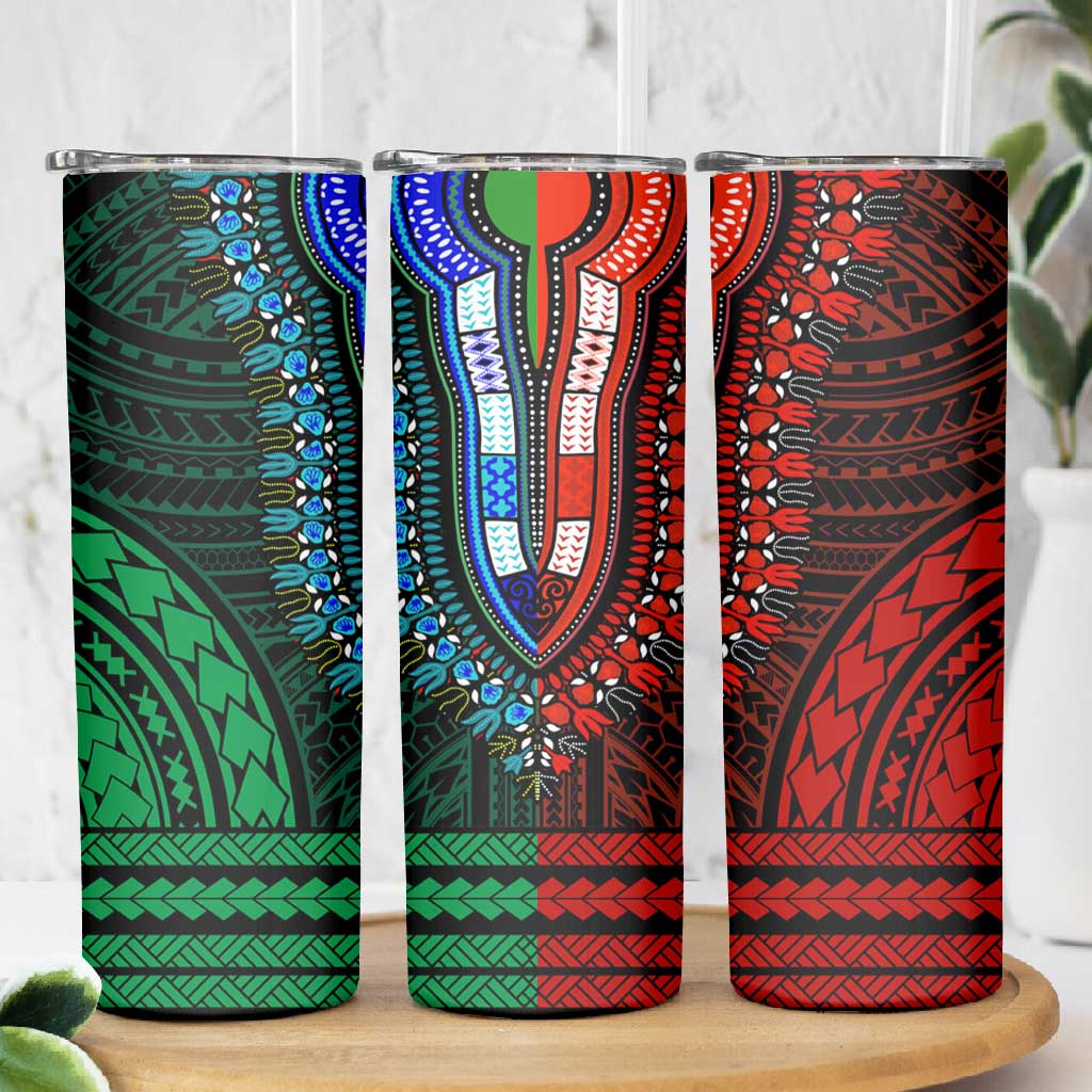 African Dashiki and Polynesian Pattern Skinny Tumbler Half Green-Red LT9