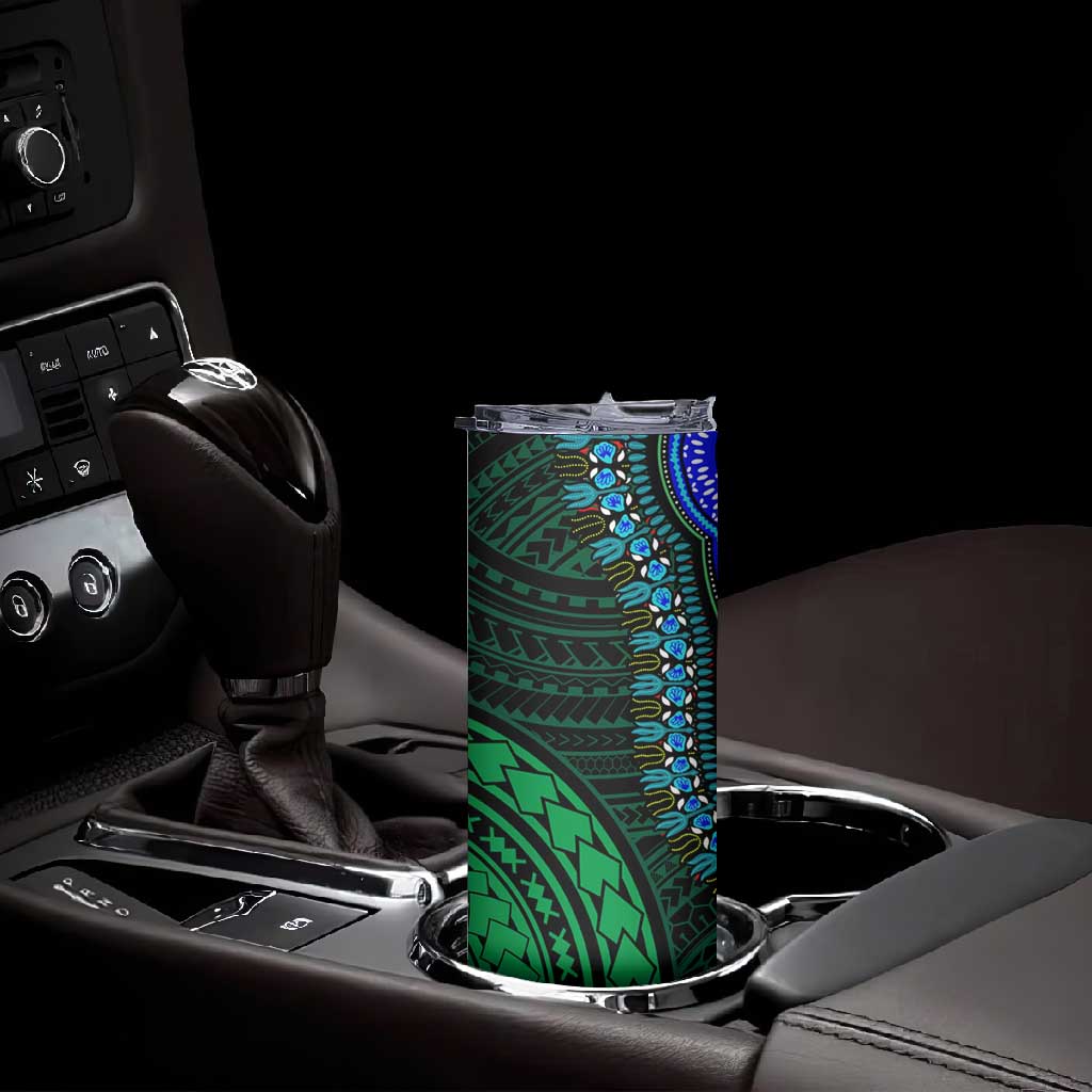 African Dashiki and Polynesian Pattern Skinny Tumbler Half Green-Red LT9