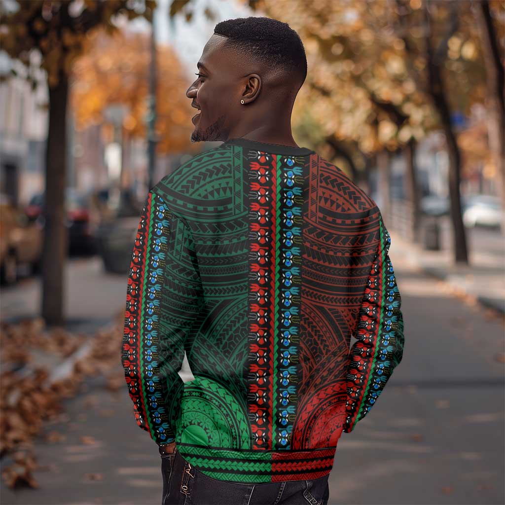 African Dashiki and Polynesian Pattern Sweatshirt Half Green-Red LT9