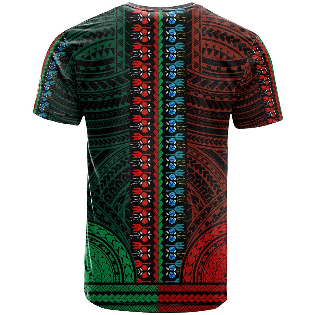 African Dashiki and Polynesian Pattern T shirt Half Green-Red LT9