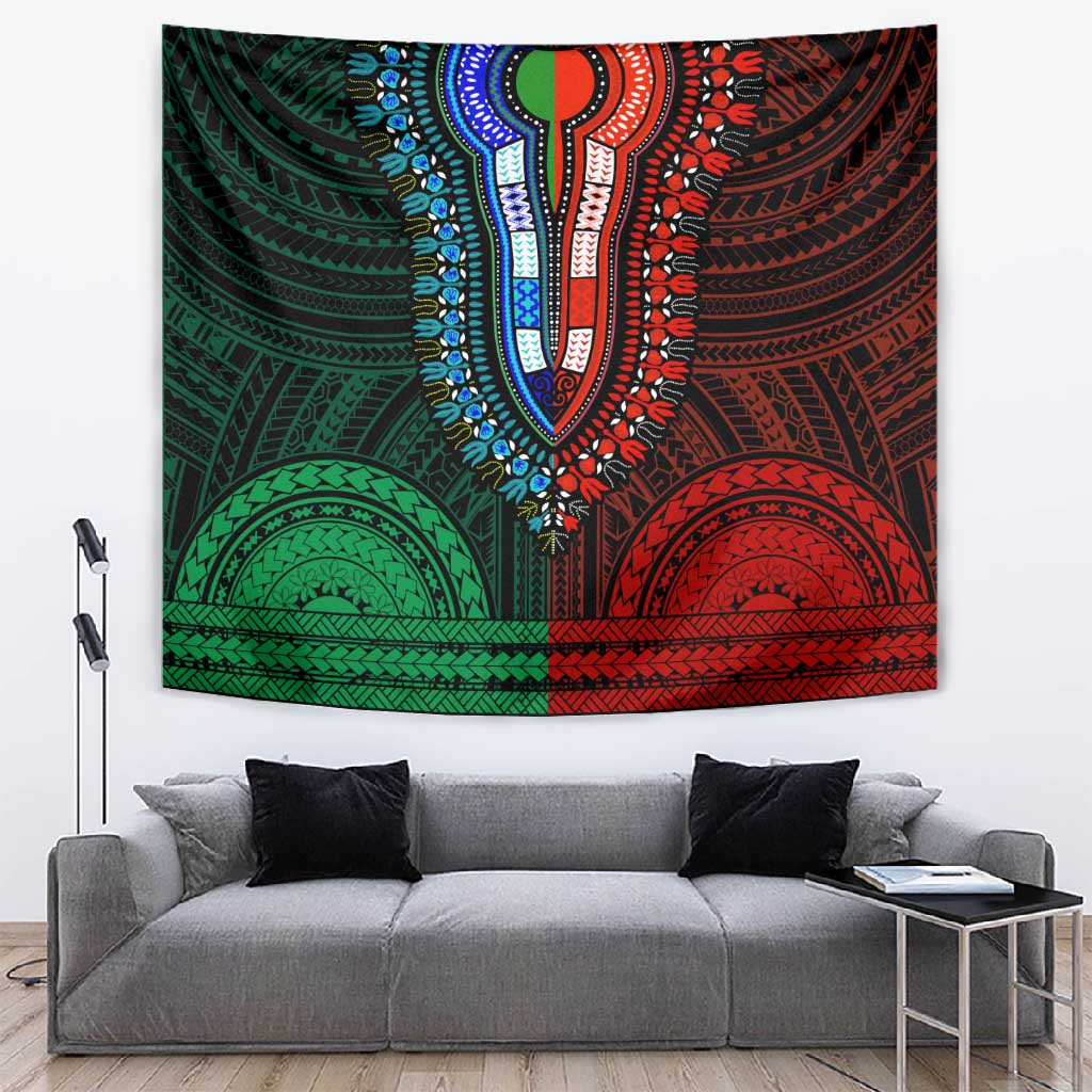 African Dashiki and Polynesian Pattern Tapestry Half Green-Red LT9