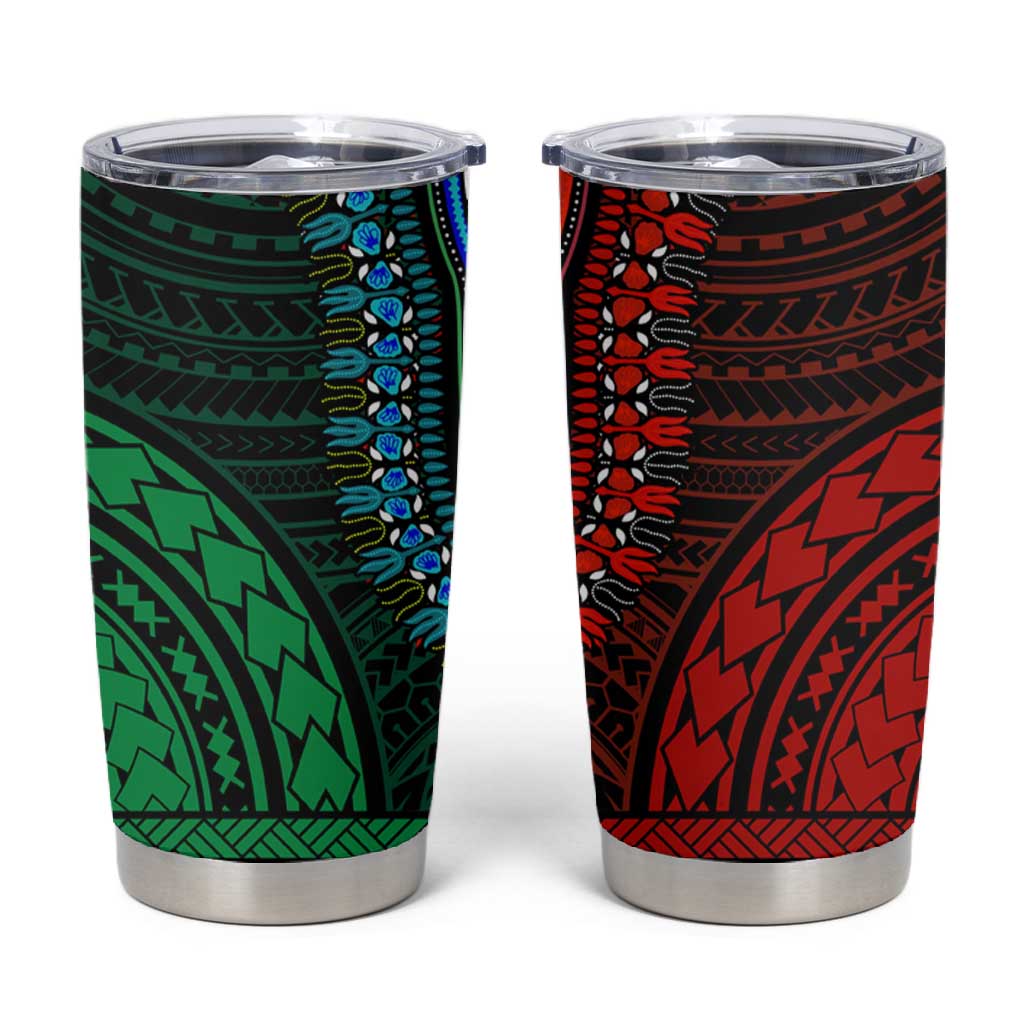 African Dashiki and Polynesian Pattern Tumbler Cup Half Green-Red LT9