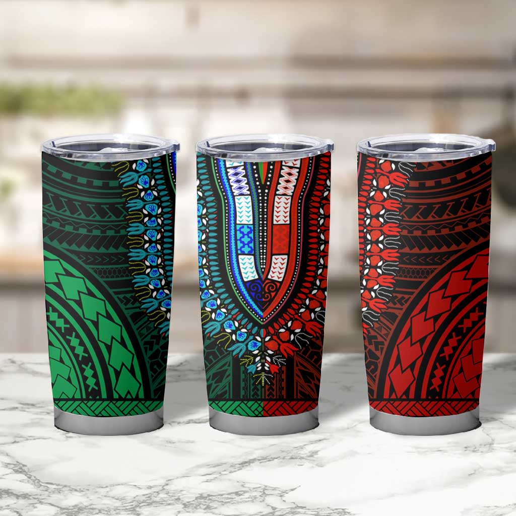 African Dashiki and Polynesian Pattern Tumbler Cup Half Green-Red LT9